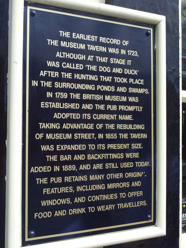 Museum Tavern plaque