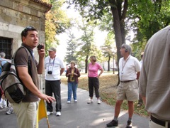 Yellow mob listening to guide