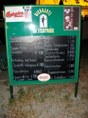 Biergarten menu