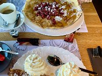 244BD02A-FEE8-472F-BF08-EFE7EA166B64 1 105 c  O's pancake with cherries (Top) and D's Crepe with vanilla ice cream